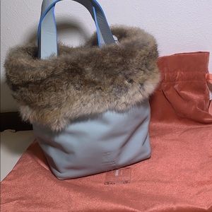 Leather fur tote bag